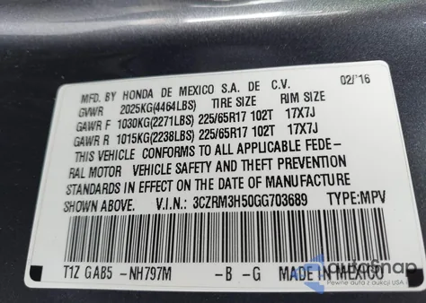 2016 Honda Cr-V Ex from USA, damaged, VIN 3CZRM3H50GG703689